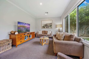 TV, DVD player, books