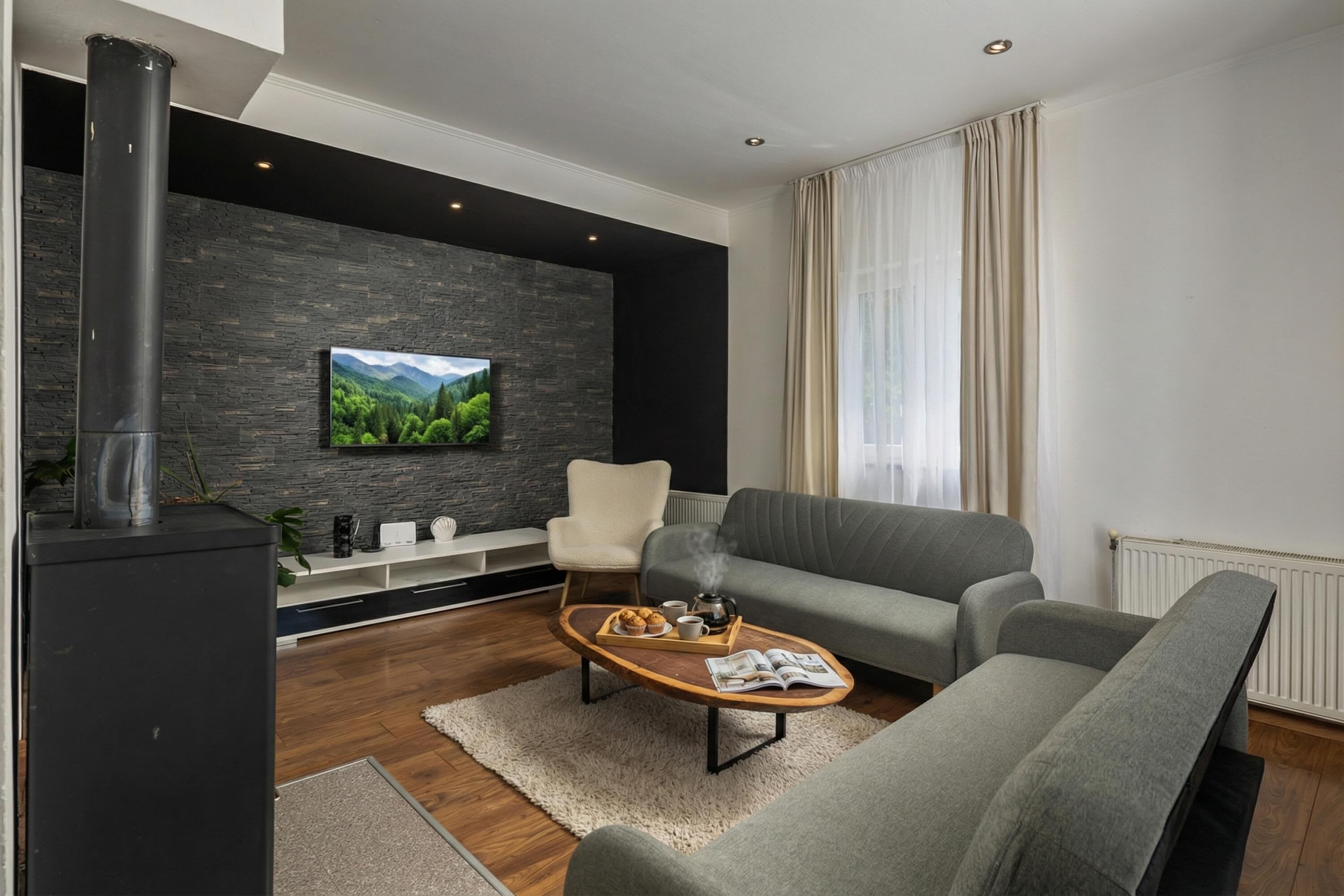 Family House, Multiple Bedrooms (Pool House Kristina) | Living area | Flat-screen TV
