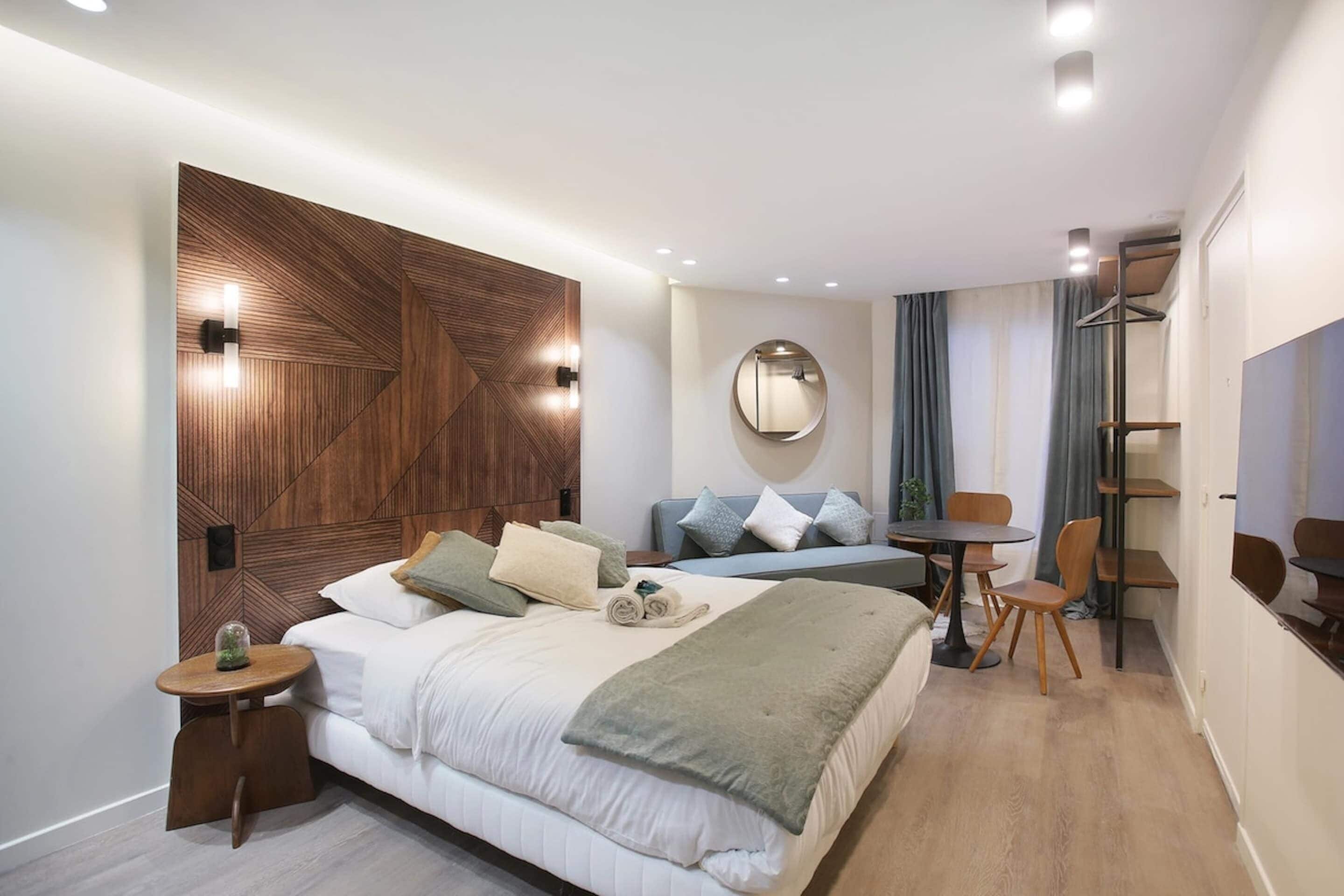 1 bedroom, laptop workspace, iron/ironing board, bed sheets