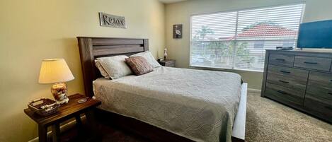 2 bedrooms, desk, iron/ironing board, travel crib