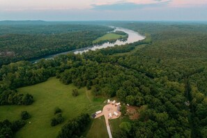 Aerial view - Covered Wagon on Real Ranch | Trails, Kayaks, & Animals- Lone Star Conestoga Wagon (Branson)