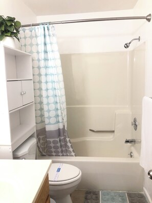 Hair dryer, towels, soap, toilet paper - 2 BR 2 BA Cozy Retreat Near Everything (Grand Rapids)