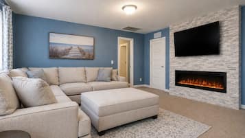 Smart TV, fireplace, table football, ping pong