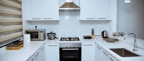 Microondas, horno y placa de cocina