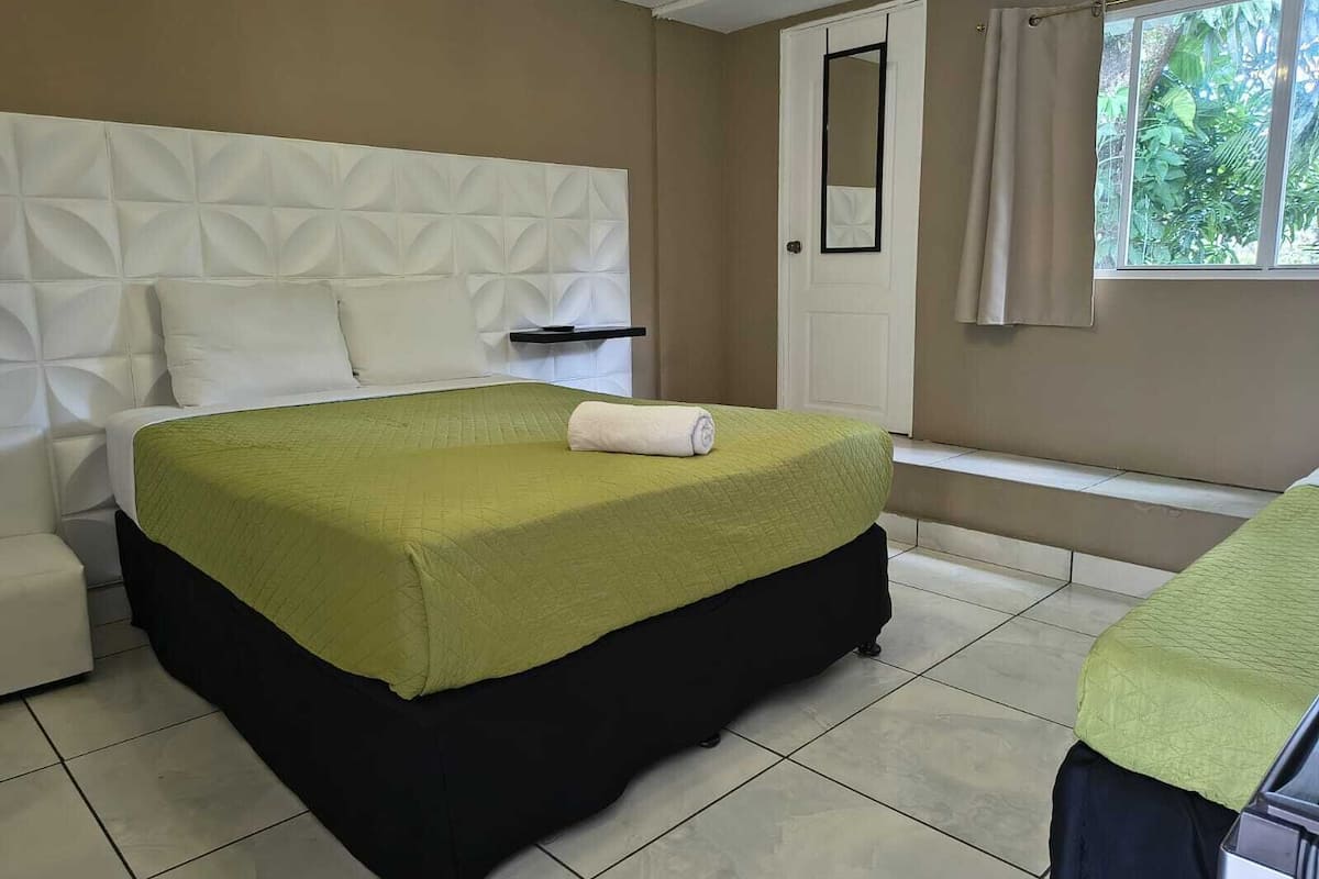 Desk, laptop workspace, free WiFi, bed sheets