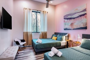 2 bedrooms, desk, iron/ironing board, travel cot