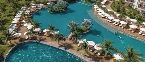 3 outdoor pools, pool umbrellas