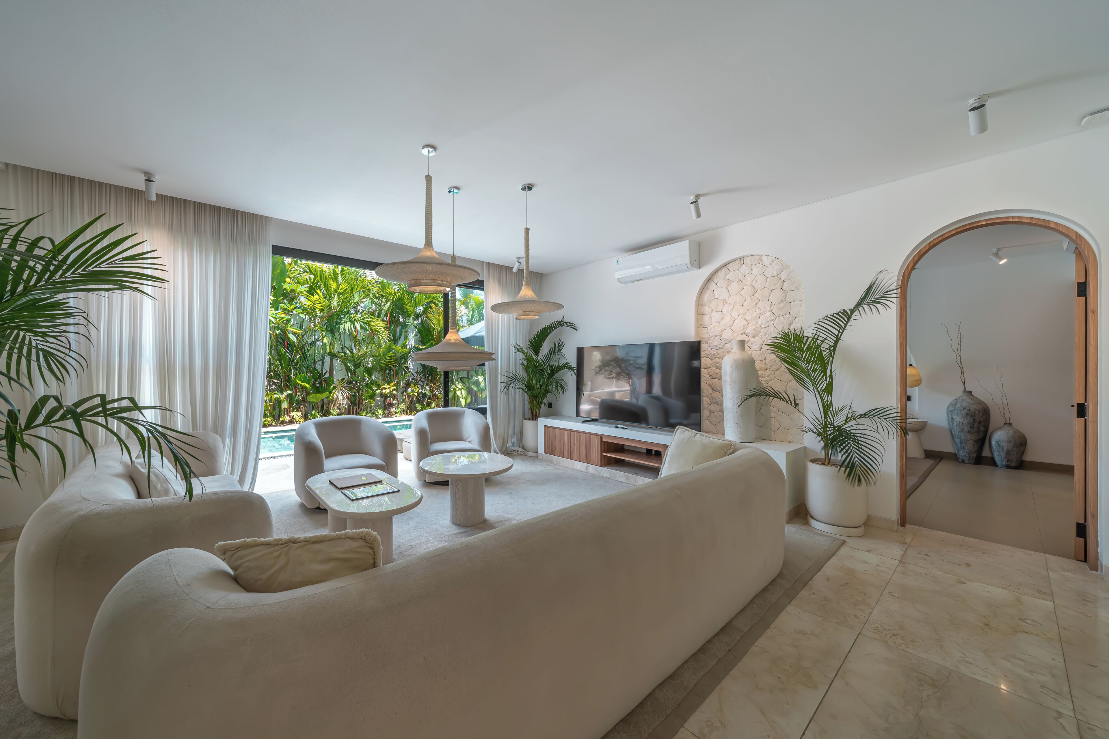 Luxury Villa, Patio, Pool View | Living area