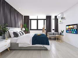 Senior Double Room, Non Smoking | Pillowtop beds, blackout drapes, iron/ironing board, free WiFi