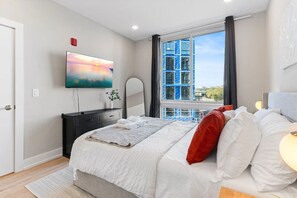 1 bedroom, desk, iron/ironing board, travel cot