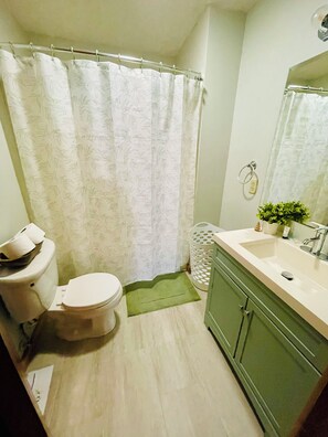 Secadora de cabello, toallas, jabón, shampoo 