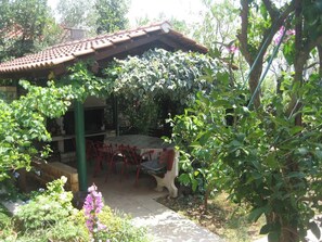 Outdoor dining - Apartment "Stipe" directly by the sea with beach access from the garden. (Seline)