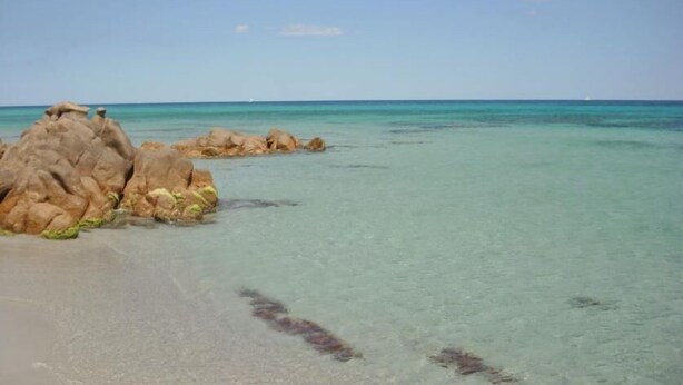 A beach with clear turquoise water and large rocks near the shore. - Apartments In Golfo Orosei (Orosei)