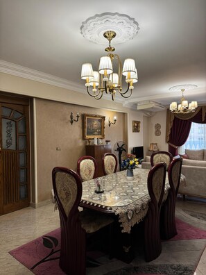 Dining - Spacious 3-bedroom apartment with AC, WiFi in Nasr City, Near Landmarks (Cairo Governorate)
