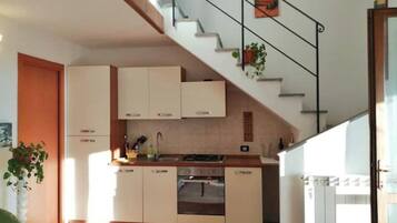 Fridge, oven, stovetop, coffee/tea maker