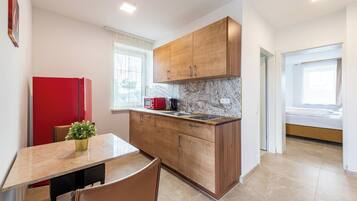 Basic-Apartment | Eigene Küche | Kühlschrank, Mikrowelle, Ofen, Herdplatte