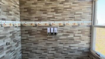 Bidet, towels, soap, toilet paper