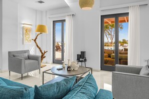 Living area - Cellaria Estate, with 5 bedrooms, private pool, tennis court (Santorini)