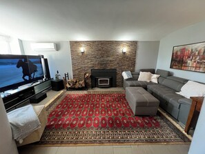 Smart TV, lareira, videogames, livros