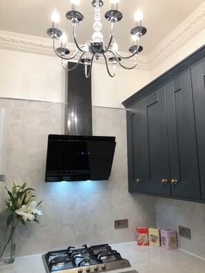 Fridge, microwave, oven, electric kettle