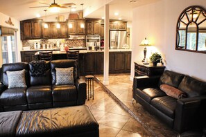 Smart TV, fireplace, stereo, printers