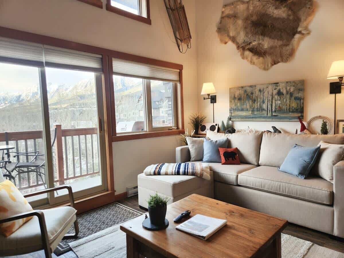 TV, fireplace, books, offices