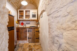 Fridge, microwave, stovetop, high chair