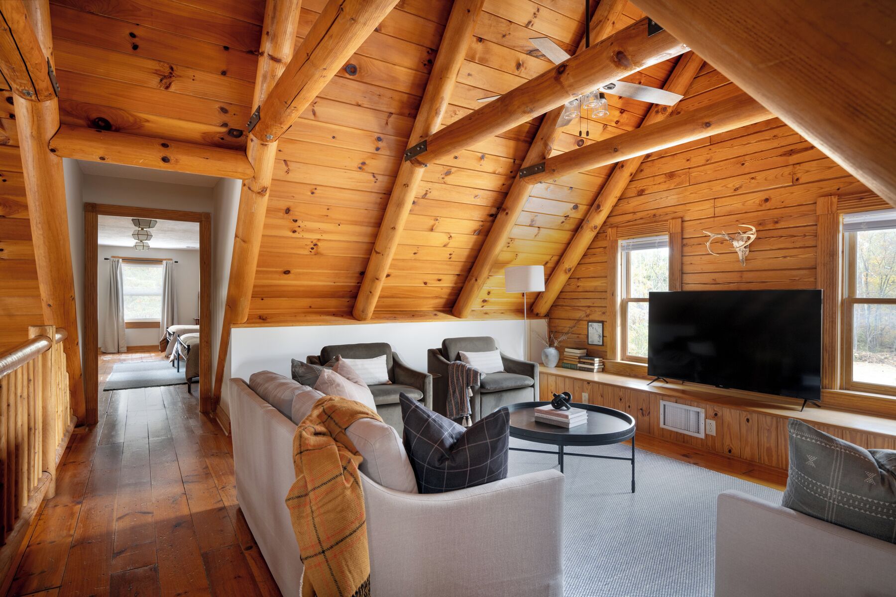 Smart TV, fireplace, table tennis, books
