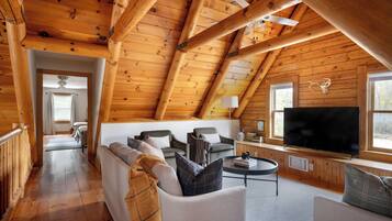 Smart TV, fireplace, table tennis, books
