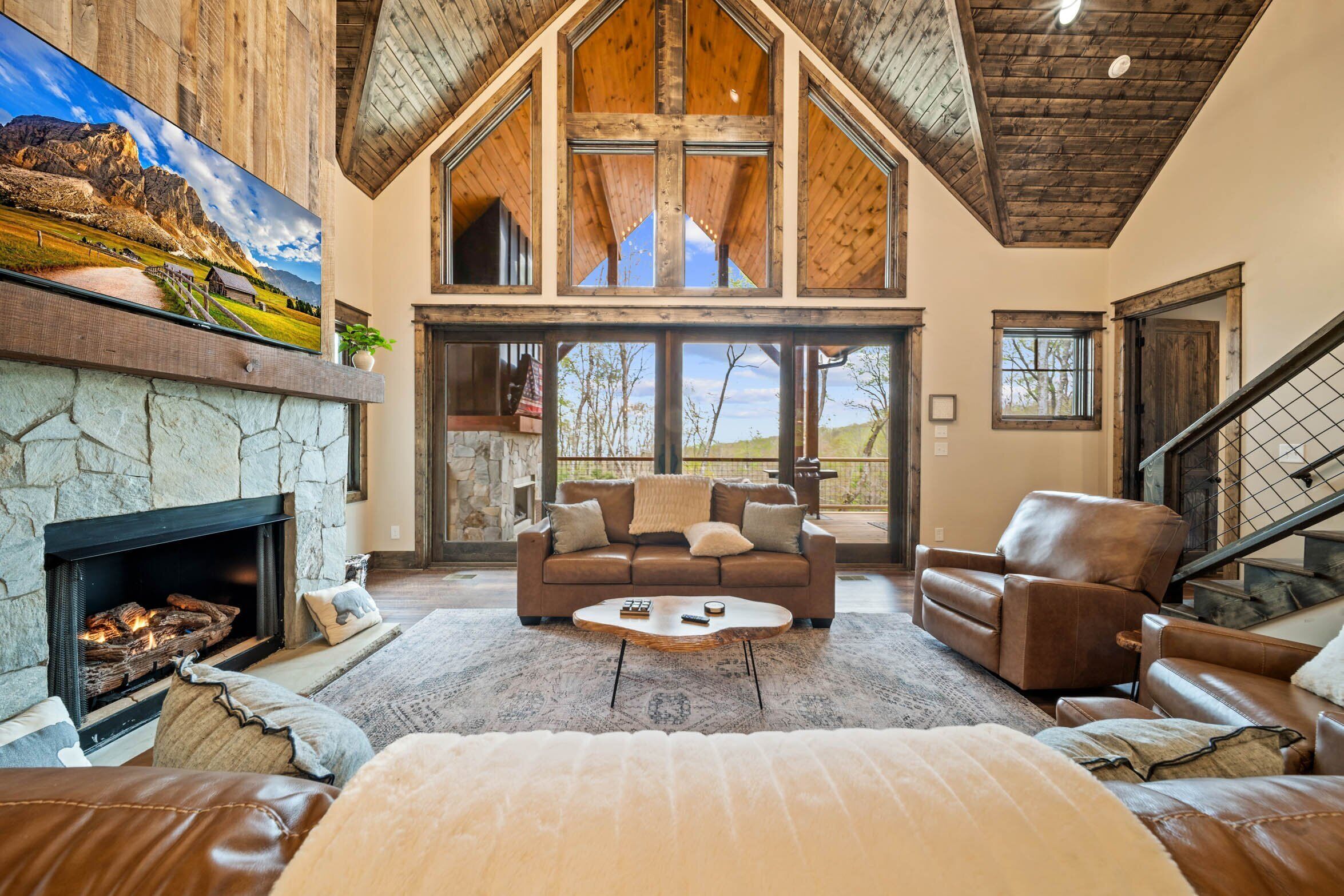 Smart TV, fireplace, table tennis, books