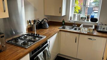 Fridge, microwave, oven, electric kettle