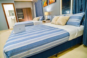 Laptop workspace, blackout drapes, free WiFi