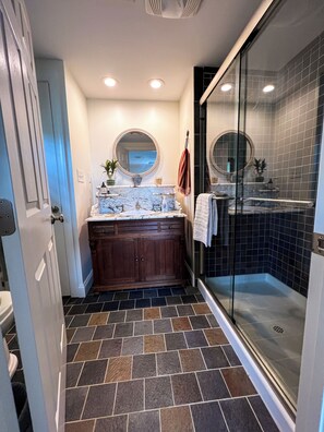 Shower, hair dryer, towels, soap - Charming, waterfront 3-bedroom house in lovely Cambridge with AC, WiFi (Cambridge)