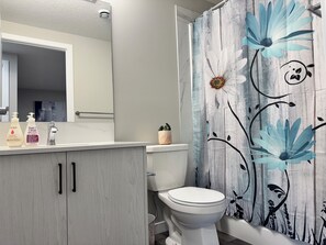 Eco-friendly toiletries, towels, soap, toilet paper