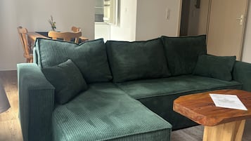 Tv, eldstad och ett bordtennisbord