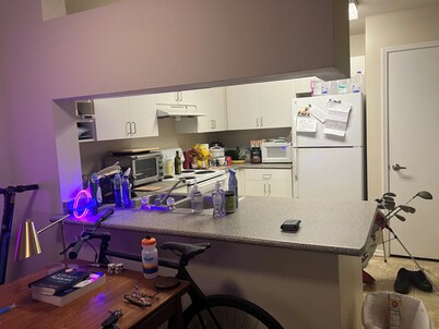 750 sq ft, carpeted, futon.