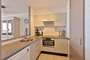 Fridge, oven, stovetop, electric kettle