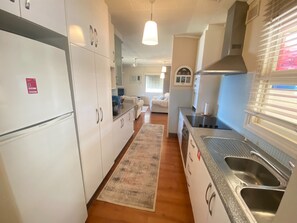 Microwave, oven, toaster, cookware/dishes/utensils