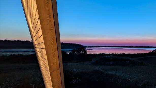 A wooden structure with a view of a sunset over a body of water. - 5-bedroom Waterfront Home In Brackley, Minutes To National Park Beaches (York)