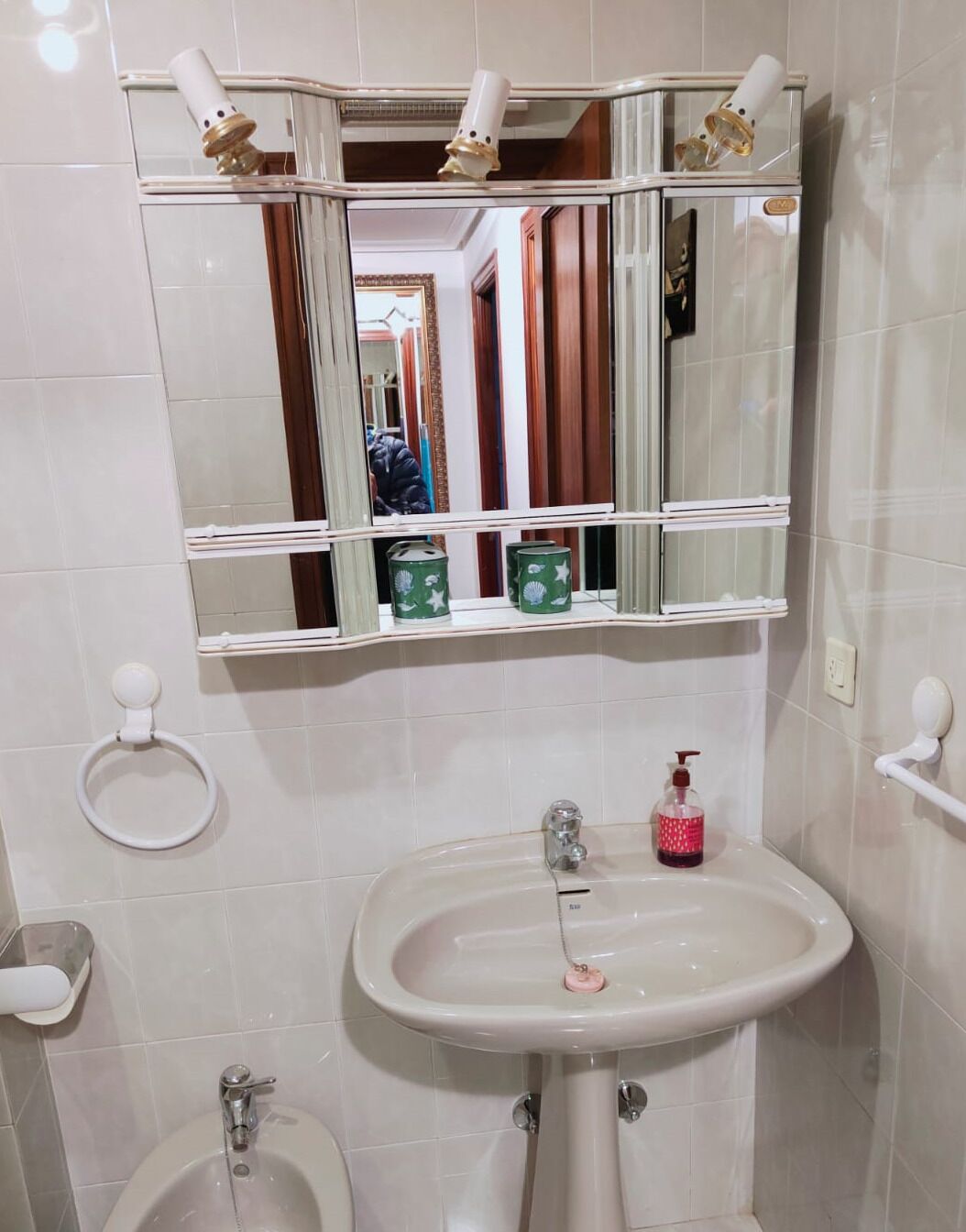 Hair dryer, bidet, towels, soap