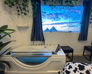 Shower, jetted bath, hair dryer, bidet