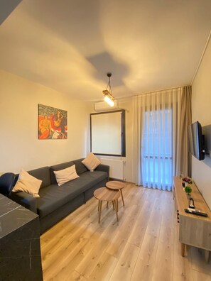 42-inch flat-screen TV with cable channels