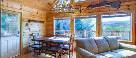 Cabin, Multiple Beds, Hot Tub, Mountain View (Highland View) | Living area | 42-inch flat-screen TV with digital channels, fireplace