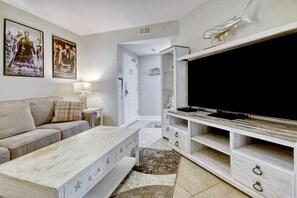 Smart TV, DVD player, books, video library