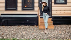 A modern house with large windows and a black door. - Sage House Glamping Retreat with Hot Tub + Sauna (Chester)