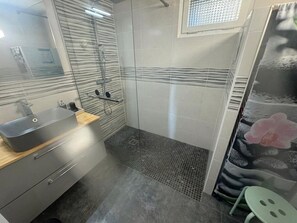 Shower, hair dryer, toilet paper
