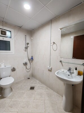 Shower, towels, soap, toilet paper - Spacious Apartment with AC, WiFi in Sharjah and direct access to Dubai (Sharjah)