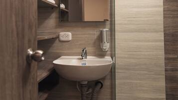 Shower, towels, toilet paper