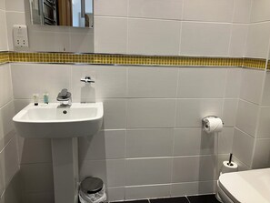 Dusche, Haartrockner, Handtücher, Seife