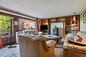 Télévision, cheminée, lecteur de DVD